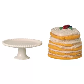 Maileg Szülinapi torta és tortaállvány - törtfehér
