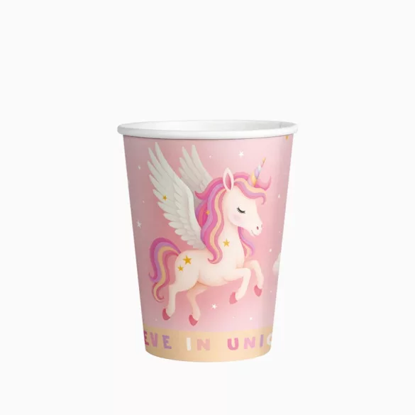 Unikornis papírpohár 270 ml - Baby Pink 10 db-os