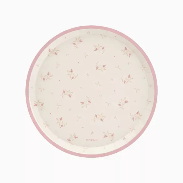 Natúr rózsaszín virágos papírtányér 23 cm 6 db-os