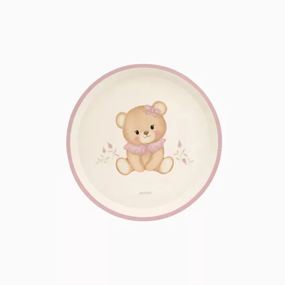 Babaköszöntő Macis papírtányér 17 cm Baby Pink 6 db-os
