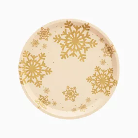 Arany csillámos hópehely papírtányér - 23 cm