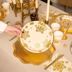 Arany csillámos hópehely papírtányér - 23 cm