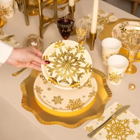 Arany csillámos hópehely desszertes papírtányér - 17 cm