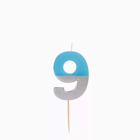 9-es Kétszínű Kék & Ezüst Számos Gyertya 7 cm