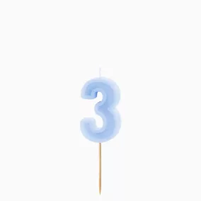 3-as szám születésnapi gyertya - kék - dombornyomott