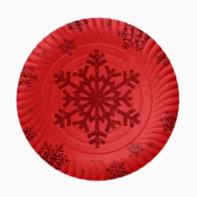 Piros csillámos hópehely kínálótálca - 30 cm
