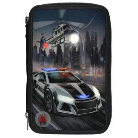   Monster Cars 3 emeletes töltött tolltartó - LED világítással - Rendőrautó
