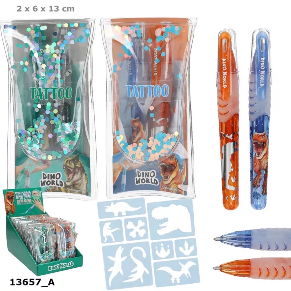 Dino World Csillámos tetováló gél tollak