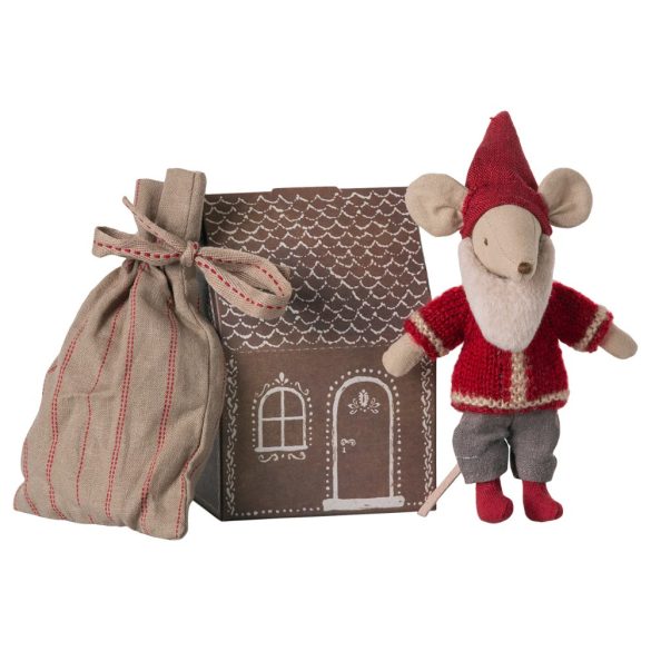 Maileg Mikulás egér zsákkal és mézeskalácsházzal