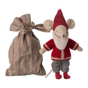 Maileg Mikulás egér zsákkal és mézeskalácsházzal