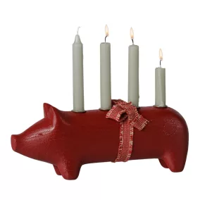 Maileg fa adventi gyertyatartó malac - Közepes - Piros