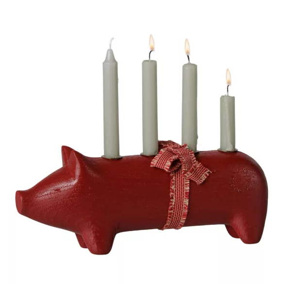 Maileg fa adventi gyertyatartó malac - Közepes - Piros