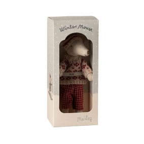 Maileg Síelő egér anyuka sífelszereléssel - Piros