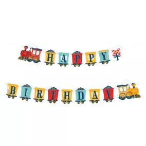 Vonatos Happy Birthday felirat - 240 × 19,5 cm