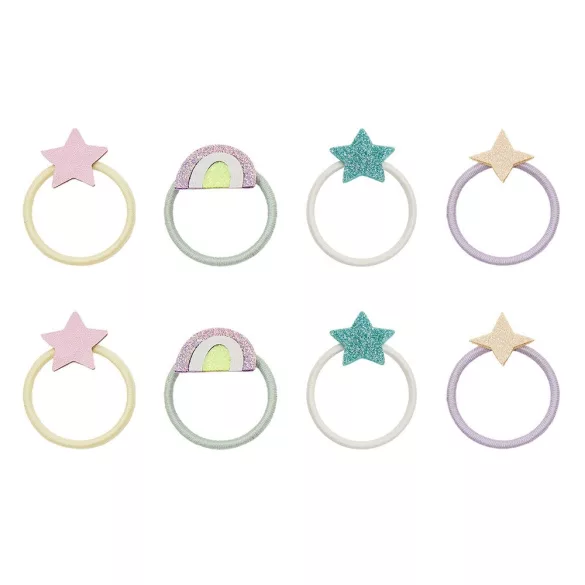 Szivárvány és csillag mini hajgumik - 8 db-os szett