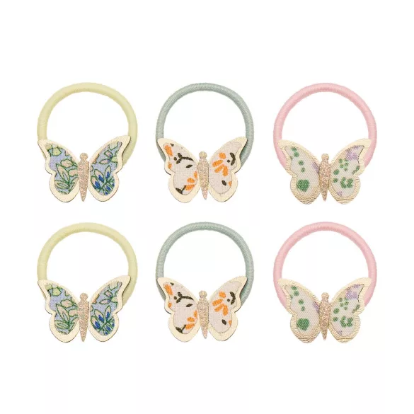 Virágos pillangós mini hajgumik - 6 db-os szett