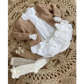 Magasszárú zokni masnival - homokszín