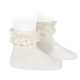 Csipkés rövid zokni masnival - krémfehér - 3-6 hó