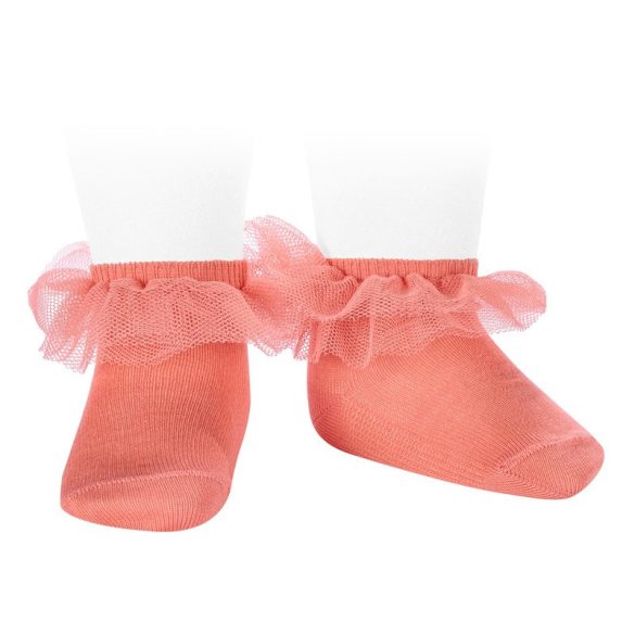 Rövid boka zokni tüll fodrokkal - lazac - 6-12 hó