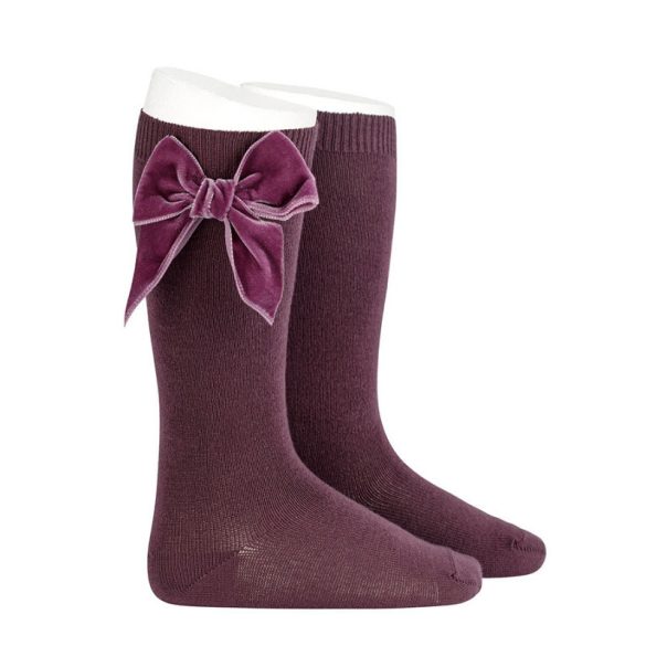 Magasszárú zokni bársony masnival - bordó - 0-3 hó