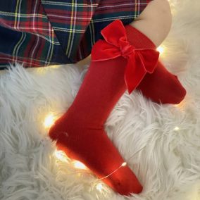 Magasszárú zokni bársony masnival - piros