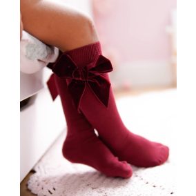 Magasszárú zokni bársony masnival - gránátvörös