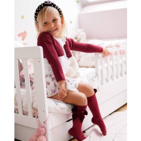 Magasszárú zokni bársony masnival - gránátvörös