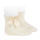Gyöngymintás rövid zokni masnival - krémfehér - 4-6 év