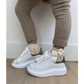 Gyöngymintás rövid zokni masnival - krémfehér - 4-6 év