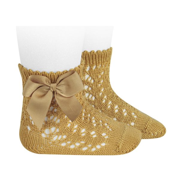 Gyöngymintás rövid zokni masnival - mustársárga - 4-6 év