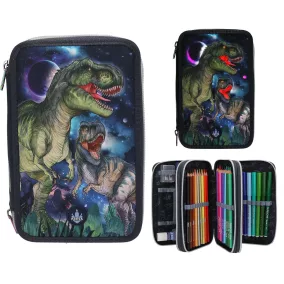 Dino World 3 emeletes töltött tolltartó - LED T-Rex