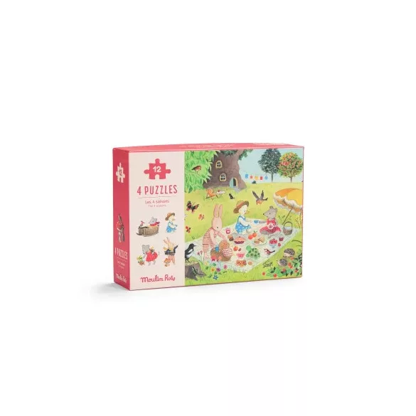 Moulin Roty - A nagy család - Évszakok mini puzzle (4x12 db-os)