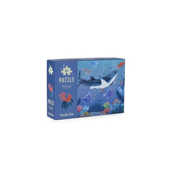 Moulin Roty - Pál polip kalandjai - sötétben világító, foszforeszkáló puzzle - A tenger alatt (24 db-os)