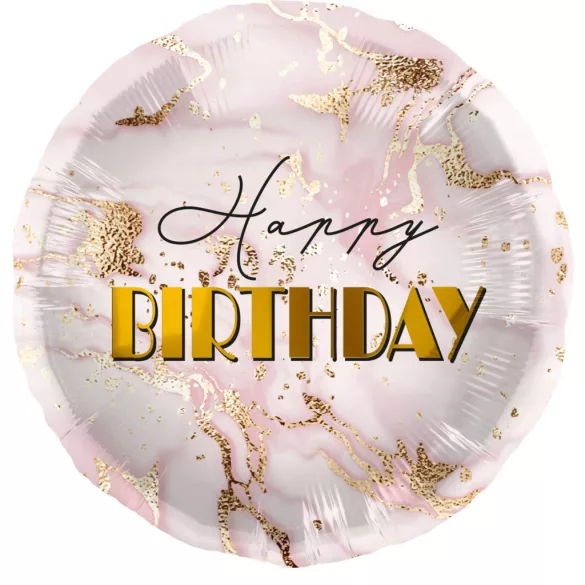 Happy Birthday márvány pink/arany fólia lufi - 45 cm