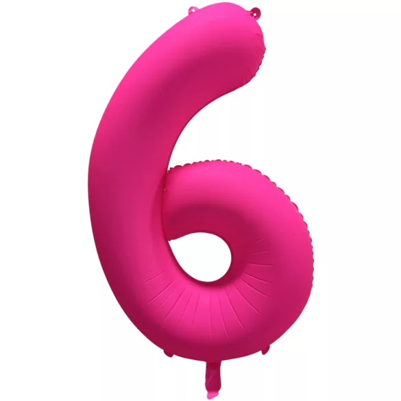 6 szám neon pink fólia lufi - 86 cm (UV fényben világít)