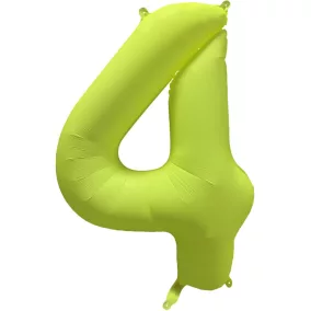   4 szám neon sárga fólia lufi - 86 cm (UV fényben világít)