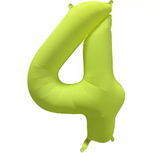 4 szám neon sárga fólia lufi - 86 cm (UV fényben világít)