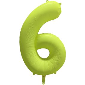   6 szám neon sárga fólia lufi - 86 cm (UV fényben világít)