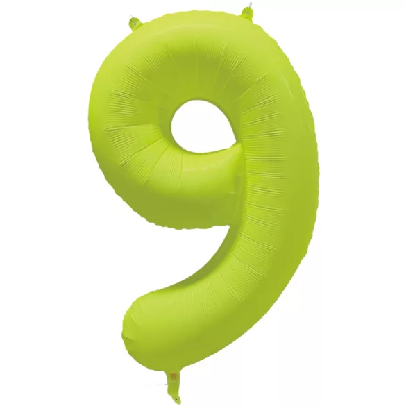 9 szám neon sárga fólia lufi - 86 cm (UV fényben világít)