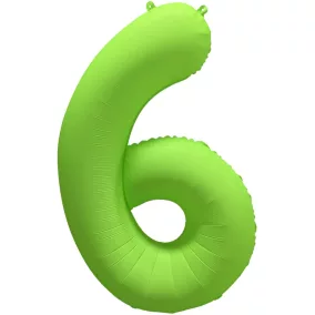   6 szám neon zöld fólia lufi - 86 cm (UV fényben világít)