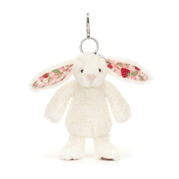 Jellycat plüss - Plüss nyuszis táskadísz - krémfehér epres fülekkel