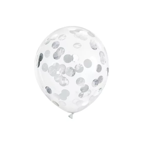 Konfetti lufi - kör mintás - ezüst (30 cm) - 6 db/csomag