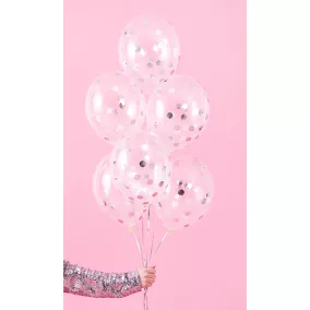 Konfetti lufi - kör mintás - ezüst (30 cm) - 6 db/csomag
