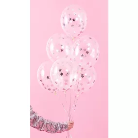   Konfetti lufi - csillag mintás - ezüst (30 cm) - 6 db/csomag