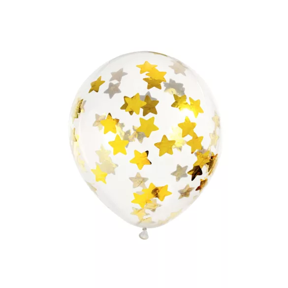 Konfetti lufi - csillag mintás - arany (30 cm) - 6 db/csomag