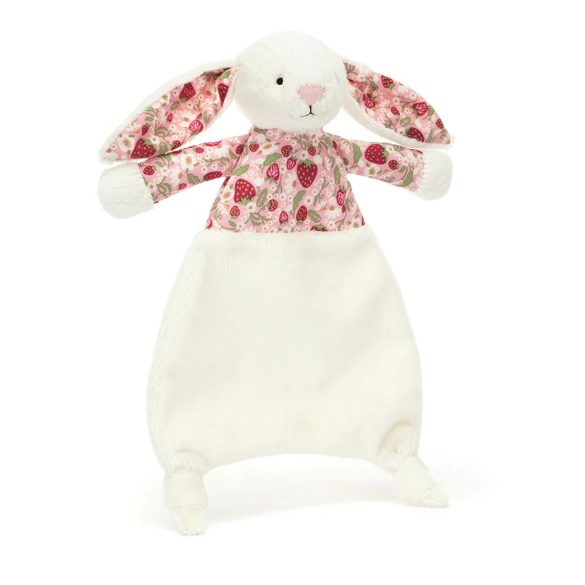Jellycat szundikendõ - Nyuszis nyunyóka - krémfehér epres fülekkel