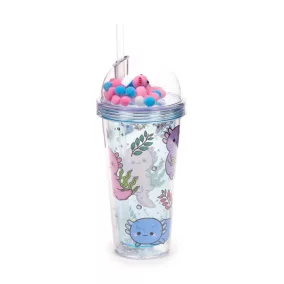   Pohár Pomponos Tetővel és Szívószállal - Maddie Axolotl
