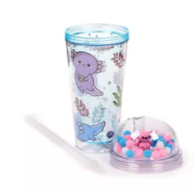   Pohár Pomponos Tetővel és Szívószállal - Maddie Axolotl