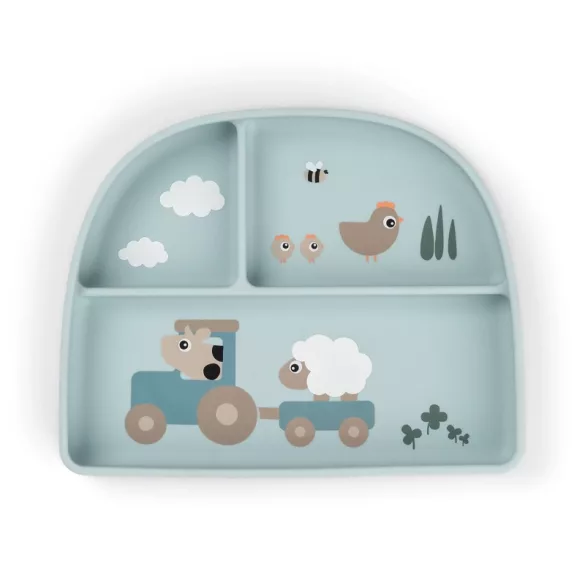 Done by Deer Szilikon tapadós többrekeszes tányér - Tiny Farm - kék
