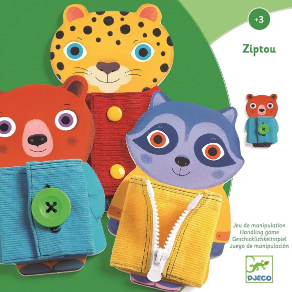 Ügyesítő játék - Gimbelem-gombolom - Ziptou - Djeco fa készségfejlesztő játék